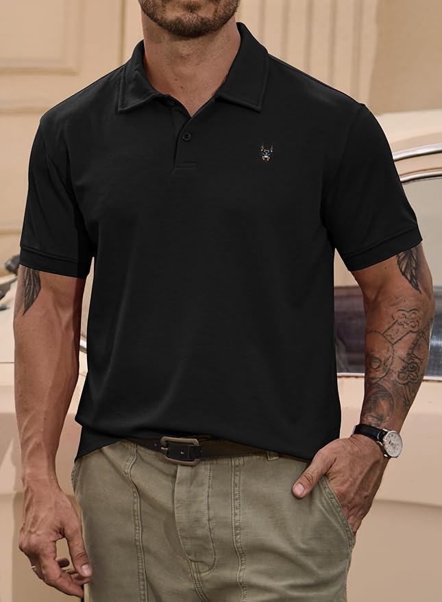 Men Embroidered Doberman Polo Casual Short Sleeve Plain Collar Shirt (S-XXL)