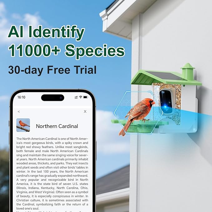 Smart Bird Feeder with Camera, AI Identify Birds Species Solar Panel, 2K HD Live Video Birdhouse, Instant Arrival Alerts, Hummingbird Feeder Weatherproof Design, Ideal Gift for Bird Lovers