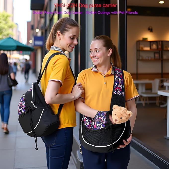Pet Sling Carrier for Small Dogs & Cats, Mesh Travel Shoulder Bag, 10 lb Capacity, Adjustable Strap, Black with Geometric Pattern (Red camo, Small)