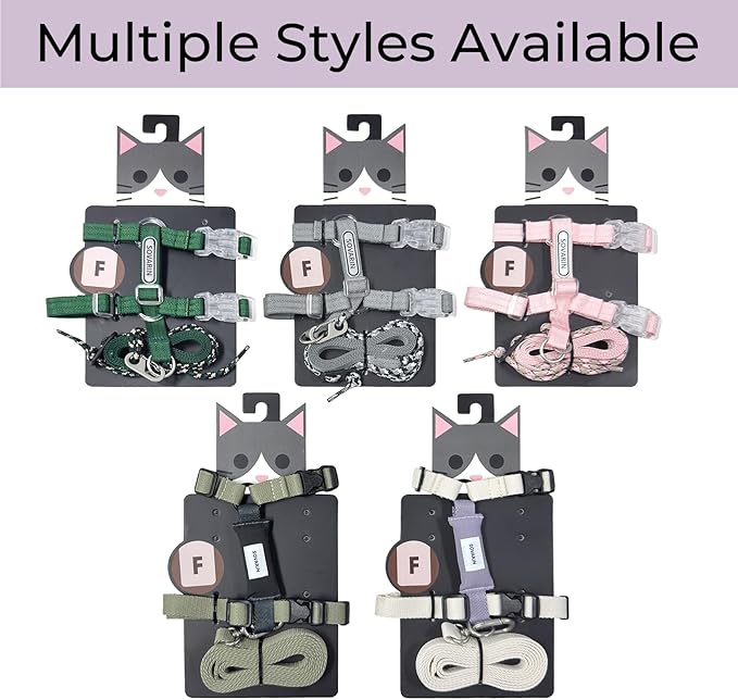 Cat Harness and Leash Set - White Lightweight Soft Kitten Harness Escape Proof, Adjustable Travel Pet Harness for Walking，Easy Control Comfortable Outdoor (White, One Size Fits All)