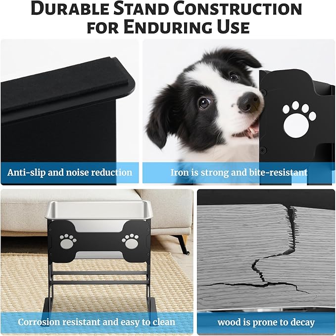 2.4 Gallon Elevated Large Dog Water Bowl with Full Metal Stand, 14.2" Raised Stainless Steel Bowl for Large Breed, Dog Feeding Station for Relief Joint Pressure, Easy to Clean, Indoor & Outdoor Uses