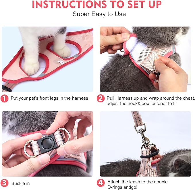Cat Harness and Leash Set, Soft and Breathable Vest with Reflective Strip, Escape Proof Kitten Harness, Easy to Wear for Cats Walking and Traveling (Red, S)