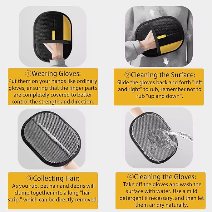 The Magic Brush Pet Hair Remover, Acssart Pet Hair Removal Glove, Electrostatic Pet Grooming Gloves, Efficient Reusable Cat & Dog Hair Remover for Couch, Furniture, Carpet, Curtain (3PCS)