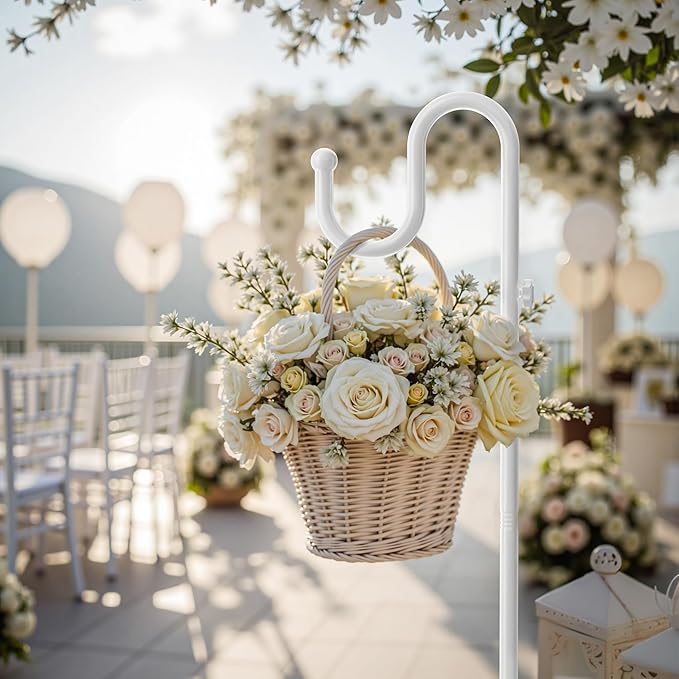 niffgaff 74" Shepherds Hook Stand for Plant: Hanging Bird Feeders, Plants, Lanterns, Wreath and Wind Chimes, Adjustable Free Standing Pole Holder with Heavy Duty Base, Holds Up to 20 LBS, White