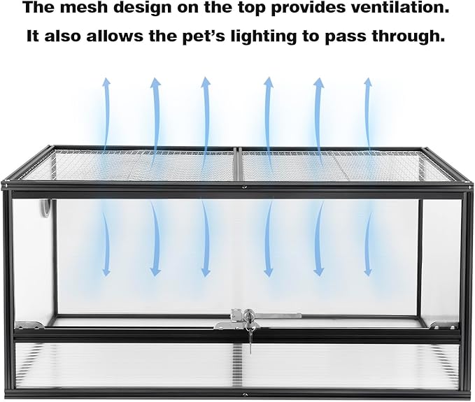 50 Gallon Bearded Dragon Tank, 36"x18"x18" (3x1.5x1.5 ft) Reptile Terrarium, Medium Reptile Enclosure with Aluminum Frame, Mesh Top, Lock Doors