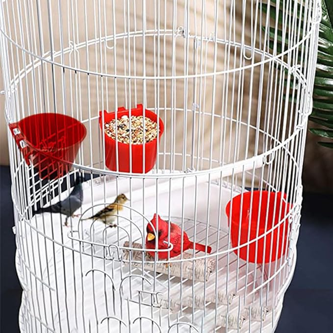 Cage Cups for Chickens,Chicken Feeders Waterer Bird Water Cup,Hanging Quail Waterer,Dish Seed Container Coop Feeder,Plastic Poultry Pet Feeding Water Bowl for Rabbit Pigeon,Round,10 Pack,Red