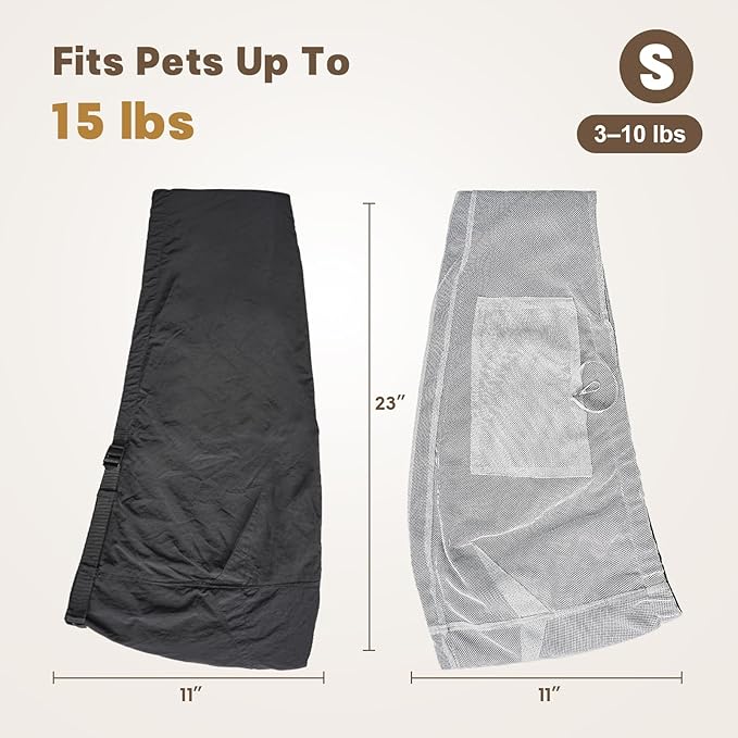 Dog Carrier Sling for Small Dogs Cats – Hands Free Pet Sling Carrier with Mesh Lining Pocket & Safety Hook, Adjustable Cat Dog Front Carrier for Travel, Daily Walk, Outdoor Black S