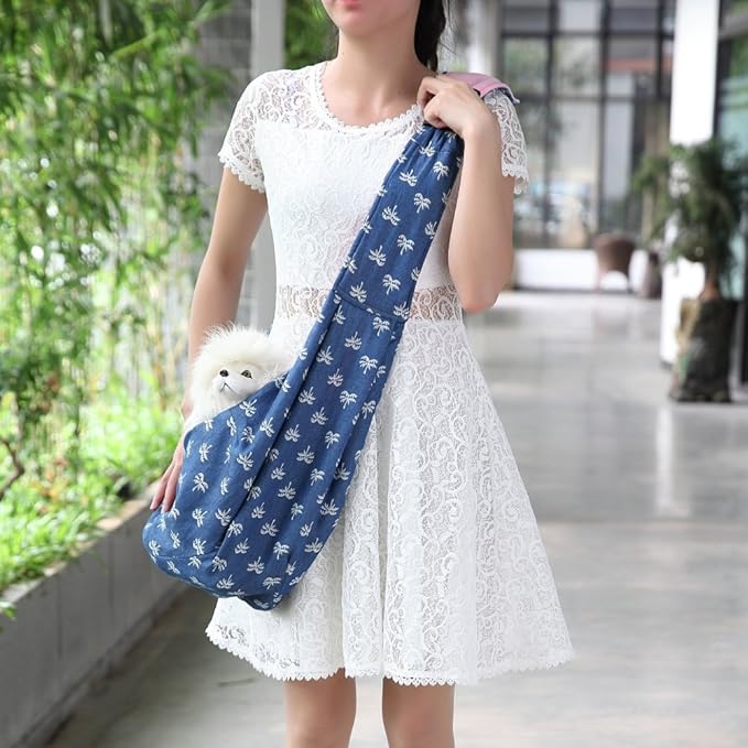 Double-Layer Adjustable Pet Carrier Sling Bag for Large Dogs and Cats, Reversible Design,Dogs cat mom Gifts, Navy and Pink (Blue)