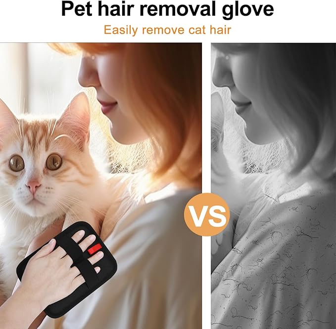 Pet Hair Removal Glove, Electrostatic Pet Hair Removal Gloves, Washable Reusable Dogs Cats Hair Gloves for Furniture, Bed, Sheets, Couch, Clothes, Carpet, Car Seat, Pet Grooming, Curtain 2PCS