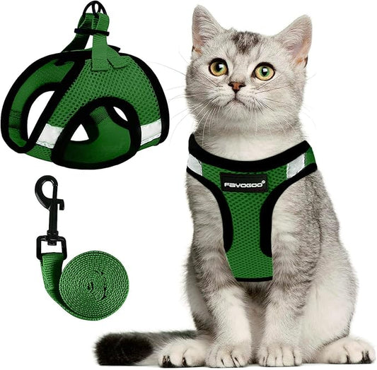 FAYOGOO Cat Harness, Cat Leash and Harness Set for Walking Escape Proof, Harness for Small Cats/Small Dogs, Large Kitten/Puppy Harness and Leash, Harness for Cats S-XXL(Neon Green, XX-Large)