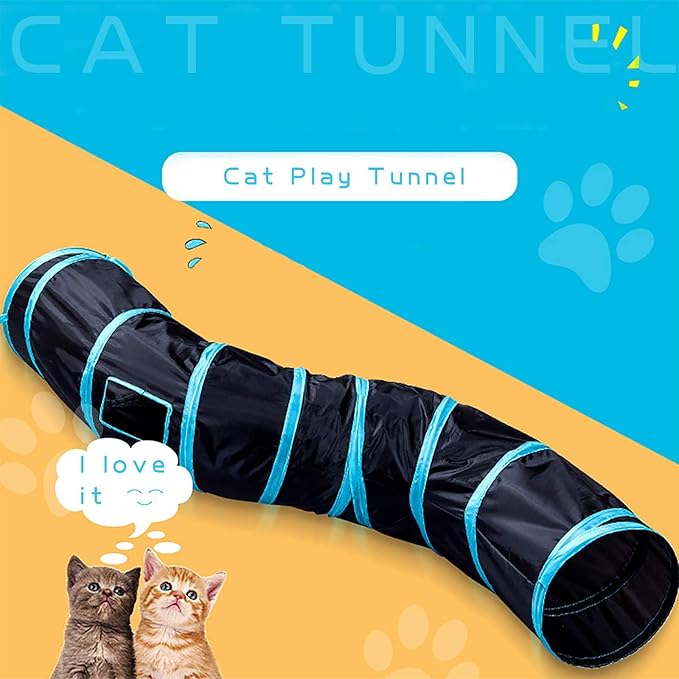 iCAGY Cat Tunnel for Indoor Cats Interactive, Rabbit Tunnel Toys, Pet Toys Play Tunnels for Cats Kittens Rabbits Puppies Crinkle Pop Up Black 47" Shape S