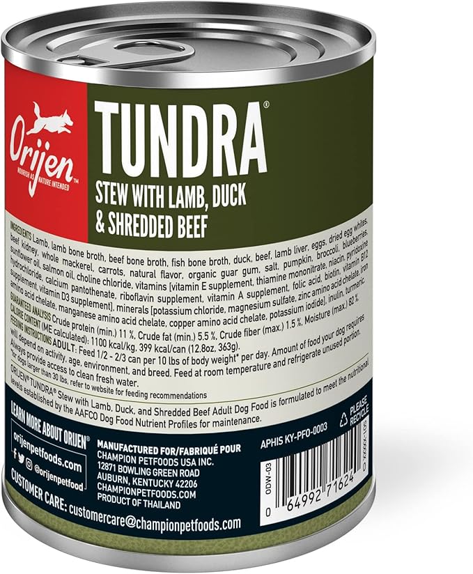 ORIJEN Real Meat Shreds, Grain-Free, Tundra Stew, Premium Wet Dog Food