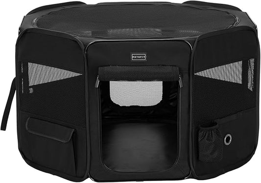 PETSFIT 36" Dog Playpen with Dual Zipper Doors –Sturdy Foldable Puppy Playpen for Medium Dogs with Removable Mesh Top and Leakproof Bottom