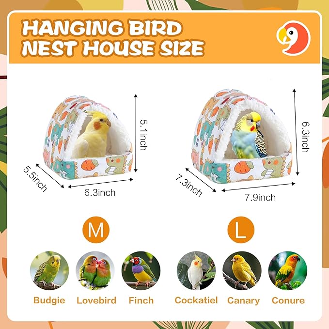 SUSOO Plush Warm Bird Nest House - Hanging Snuggle Bed Velvet Shed Hut Cage Fluffy Hideaway Winter Sleeping Hammock for Parrot Parakeet Conure Cockatiel Budgies Lovebird (White, M)