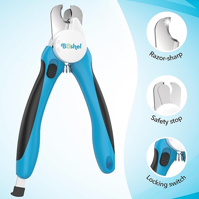 BOSHEL LED Large Dog Nail Clippers, Dog Nail Trimmers for Large Breed with Quick Sensor, Dogs Trimmer with Light & Safety Guard, Sharp Pet Nails Clipper, Pet Claw Clippers, Pets Toenail Cutter & File
