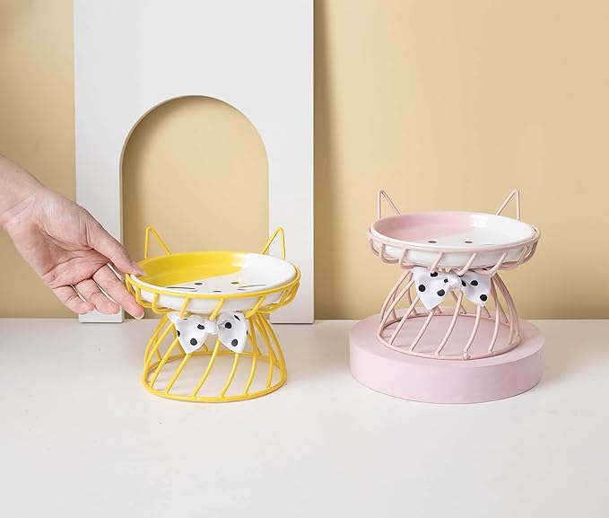 Elevated Cat Bowls with Non-Slip Metal Stand - Raised Food and Water Bowls, Fits Cats & Small Dogs - Dishwasher Safe