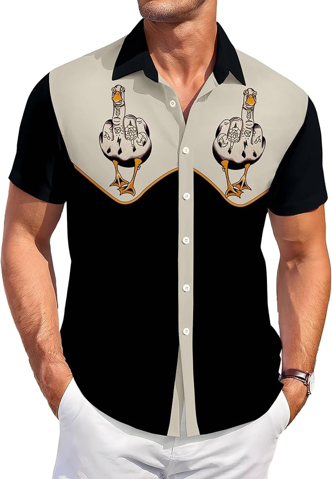 Men’s Hawaiian Shirt Western Cowboy Symmetrical Print Short Sleeve Button Down Casual Beach Holiday Summer Shirt