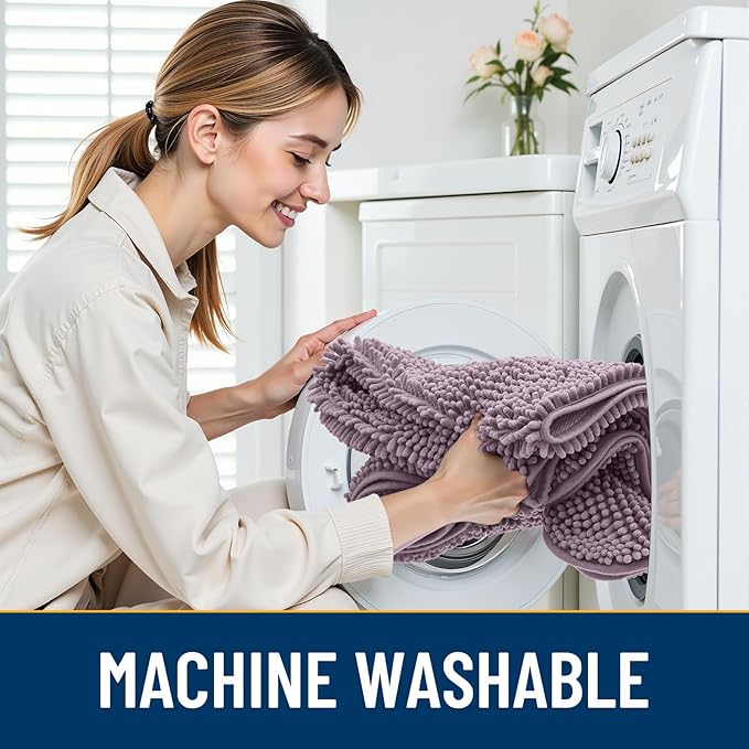 Smiry Dog Door Mat for Muddy Paws 30x20, Absorbs Moisture and Dirt Doormat, Non-Slip Washable Quick Dry Chenille Front Door Mat Indoor Entrance, Entryway Carpet for Inside Floor, Deep Plum