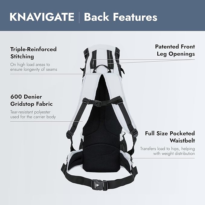 K9 Sport Sack Knavigate - Small, Lunar Rock - Ideal for Dogs with 13-16” Back Length - Adjustable, Backpack-Style Carrier with Internal Frame & Padded Hip Belt