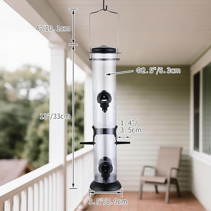 Bird Feeders for Outdoors Hanging,Finch Feeders for Outside,Chew-Proof Hanging Bird Feeder,Rust-Proof Birdfeeder,Squirrel Proof 6 Ports Metal Bird Feeder,14 Inch,1 Pack,Black