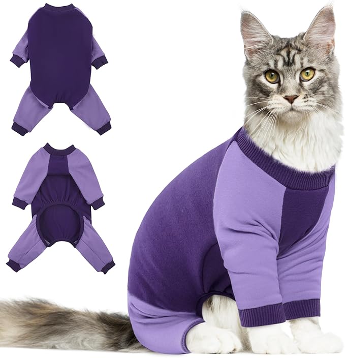 DENTRUN Cat Recovery Suit - Hair Sticky Onesie, Kitten Surgical Cone Alternative Shirts for Female Male Recovery After Surgery, Hair Spreading Prevent Clothes Pajama Apparel for Cats Only