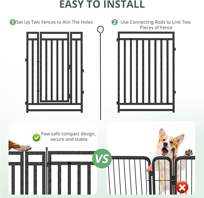 Dog Fence Outdoor Indoor, 40 Inch Height 24 Panels Dog Playpen for Large/Medium/Small Dogs Metal Dog Pen for Yard Camping and RV | Black-Silver