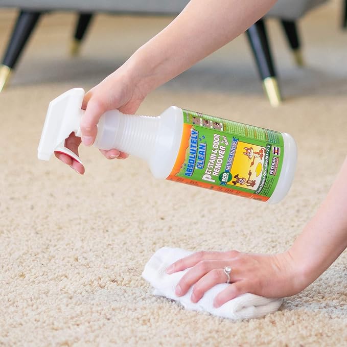 Absolutely Clean Amazing Pet Odor Eliminator for Home, Professional Strength: Natural Enzymes Remove Most Stains in 60 Seconds -Dog/Cat Urine, Vomit, Bile, Feces, Grass, Blood, Drool, More -USA Made