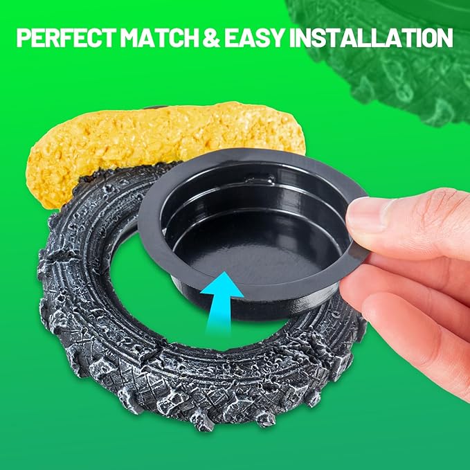 Gecko Gecko Feeder Ledge, Magnetic Reptile Feeding Ledge with 2 Food Bowls, Natural Tire-Design Resin Base for Bearded Dragon, Snake, Frog in Glass/PVC/Acrylic/Wood Tanks