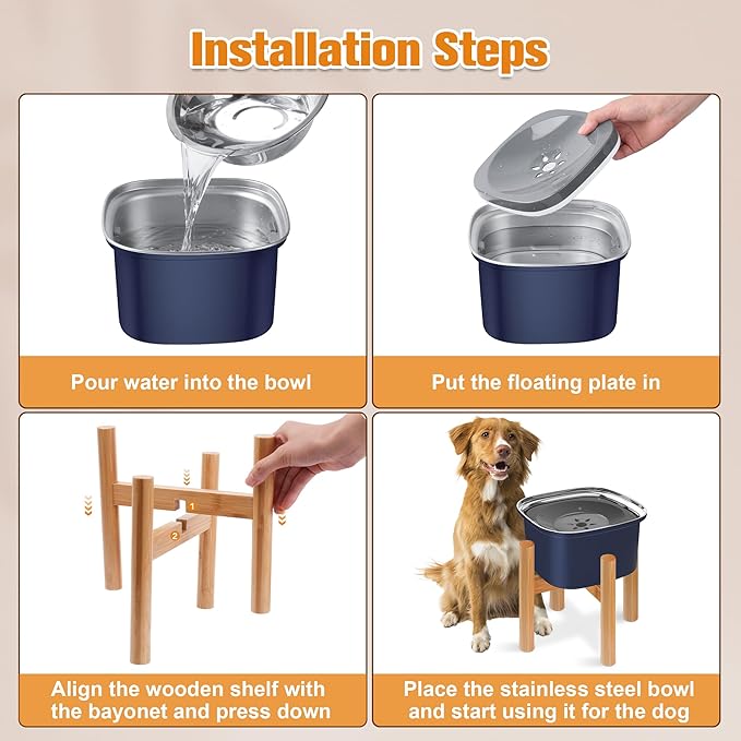 Decflow 3L Elevated Dog Water Bowl, Stainless Steel Raised Food Dispenser with Stand, Large Capacity No Spill Dog Water Bowl for Small, Medium and Large Dogs
