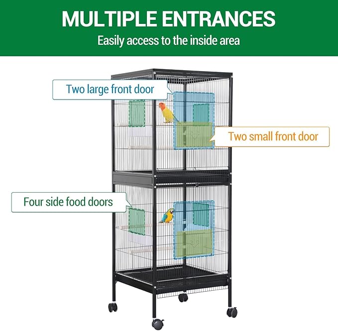 GarveeHome Small Bird Cage with Wheels, 55 Inch Parakeet Cage with Top Stand, 2 in 1 Bird Carrier for Parakeets, Canaries, Lovebirds, Small Quaker, Cockatiels, Budgie, Green Cheek (55in)