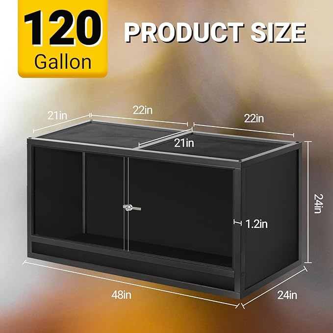 REPTI ZOO Reptile Enclosure 48x24x24 inch, 4x2x2 120 Gallon Bearded Dragon Tank, Reptile Terrarium for Ball Python Snake Gecko Turtle, Light Weight Wooden Habitat Cage