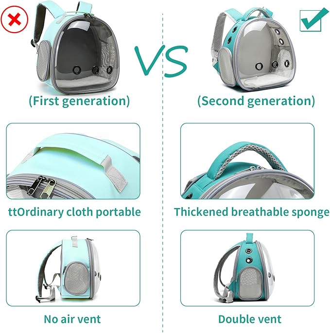 Portable Travel pet Backpack Carrier Hamster Bag Guinea Pig Bird Small Dog cat Turtle Carrier Rabbit Cage Squirrel Bearded Dragon Breathable Hangbag (Green)