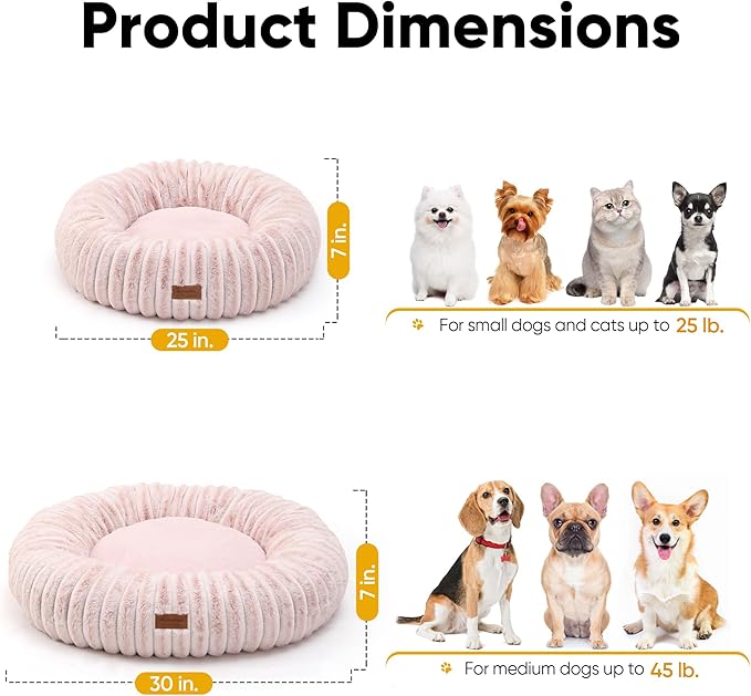 FUKUMARU Dog Bed, Calming Donut Dog Beds for Anxious Puppies, Modern Aesthetic Cat Bed with Gradient Print, Cute Round Pet Beds with Washable Cover, Orthopedic Puppy Bed, Pink, Small, 25 inches