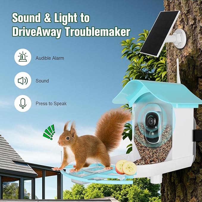 Bird Feeder with Camera,AI Identify Birds Species,Solar Powered,Auto Record Videos in Backyard,Instant Notifications,Ideal Gift for Family and Bird Lovers