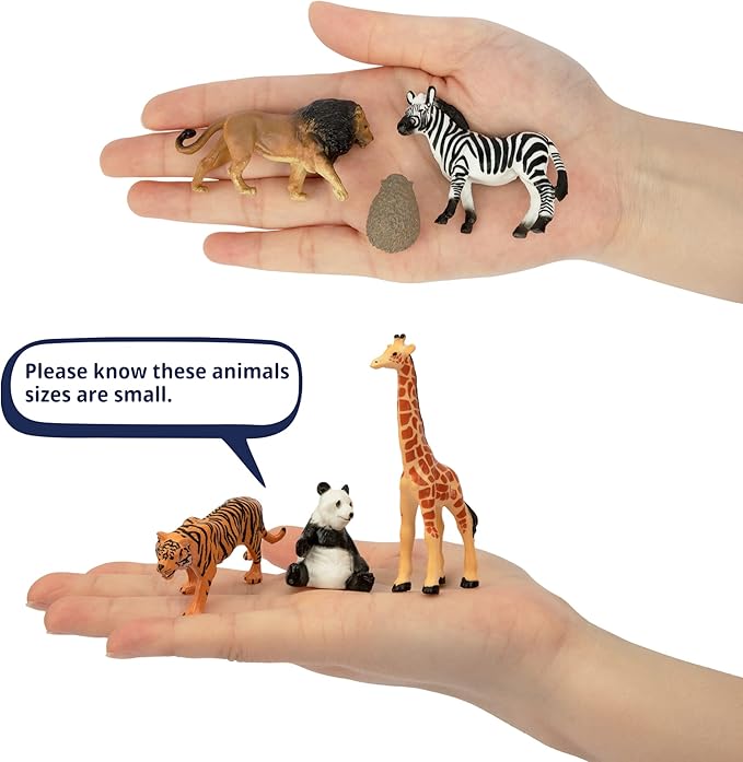 Toymany 14PCS 1-2" Tiny Jungle Animal Figures Toy, Realistic Mini Jungle Zoo Animal Figurines Cake Topper Toy Set, Easter Egg Christmas Birthday Gift Party Favor School Project for Kids Toddlers