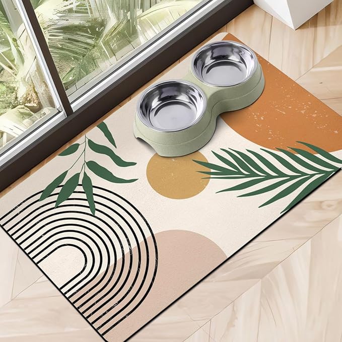Super Absorbent Dog Food Mat - Non-Slip Bowl Mat for Food and Water, Eco-Friendly Boho Placemats for Pet Feeding