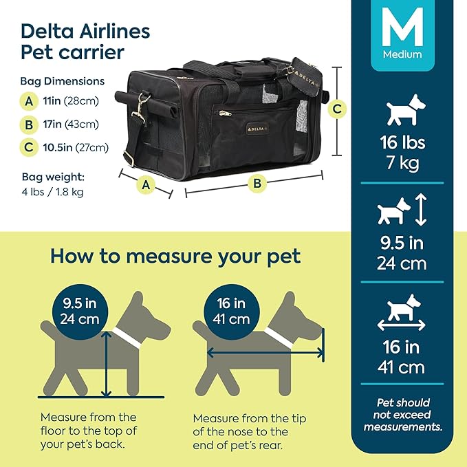 Sherpa Delta Airlines Travel Pet Carrier, Airline Approved & Guaranteed On Board - Black, Medium