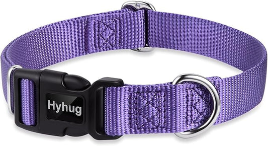 Hyhug Pets Solid Color Classic Regular Heavy Duty Basic Collar for Small Dogs, Unique Design Adjustment Triglide Slide (Buckle) Can Attached Name Tag Accessories. (Small, Ultra Violet)