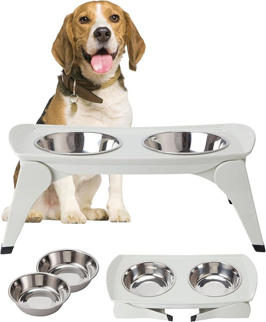 Malsipree Dog Bowls Elevated for Medium Breeds - 6.5" Raised Dog Stand - 2 Stainless Steel Bowls - Foldable Feeding Station - Raised Edges to Catch Mess & Spills - Dishwasher Safe