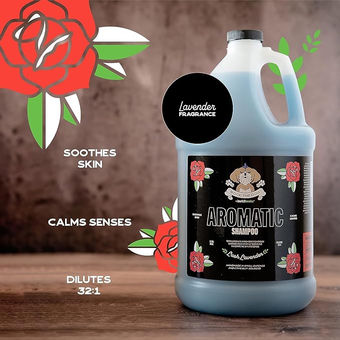 Bark2Basics Rock The Dog Aromatic Pet Shampoo, 1 Gallon - Lavender and Chamomile Infused to Calm and Invigorate The Skin and Senses, Concentrated, Professional Grade