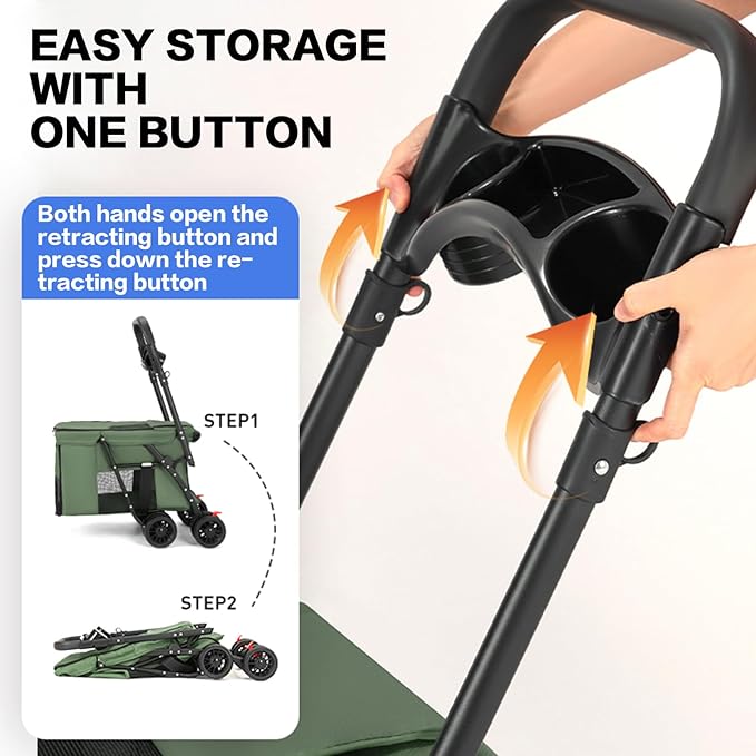 Pet Stroller Cat Dog Stroller Travel Folding Pet Carriers（Green）
