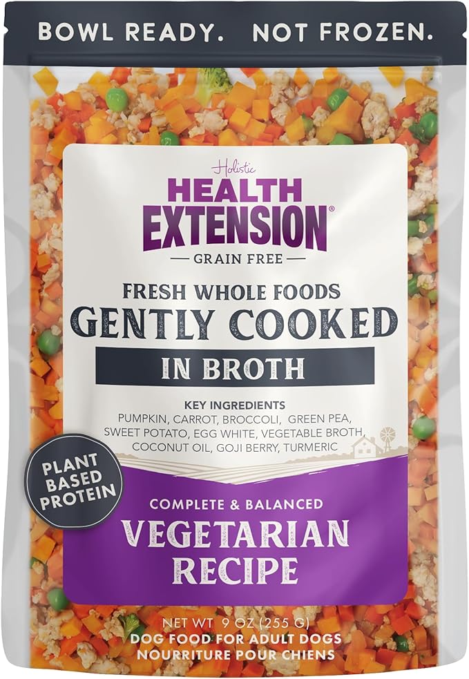 Health Extension Gently Cooked Grain-Free Vegetarian Formula Dog Food, Human-Grade & Shelf-Stable with Superfoods, Supports Digestion, Immunity, Skin & Coat, 9 oz Pouch (Pack of 1)