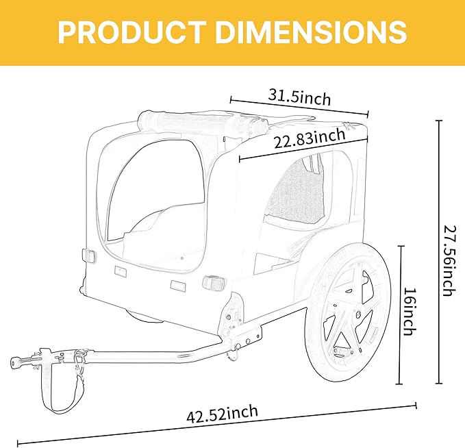 Pet Bike Trailer for Dogs, 88LBS Capacity Dog Bicycle Trailer with 20" Pneumatic Rubber Wheels, Multi-Directional Ventilation, Waterproof Cover, Perfect for Cycling with Pets