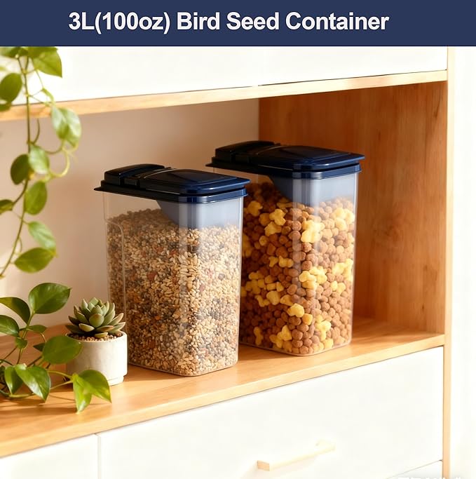 3L/100oz Bird Seed Storage Container,Bird Food Container with Pour Spout,Bird Seed Dispenser,Holds up to 3~4Lbs-Easy Grip and Fill Bird Feeders-Ideal for Storing Sunflower Seed