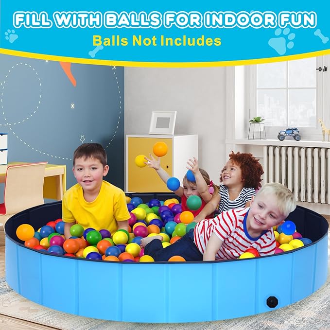 Foldable Dog Pool - 79" x 12" Anti-Slip Portable Dog Swimming Pool, Hard Plastic Collapsible Kiddie Pool for Outdoor and Indoor for Pets Dogs Cats and Kids