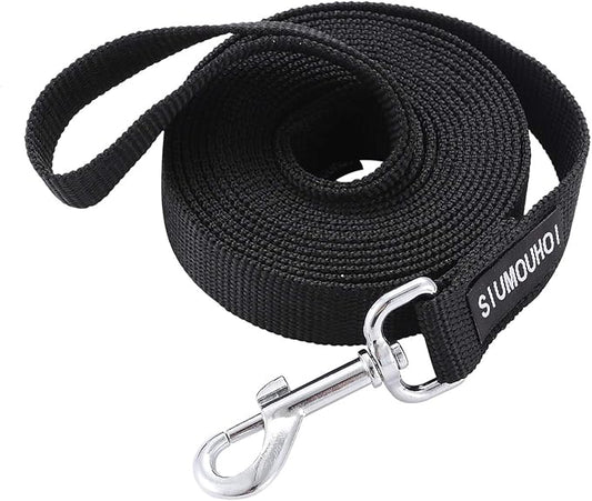 Strong Durable Nylon 10ft Long Dog Training Leash, Traction Rope, 1 Inch Wide, for Small and Medium Dog (Black, 10 Feet)