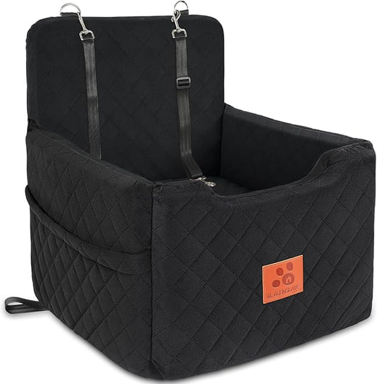 Dog Car Seat for Small/Medium Dogs Under 35lbs,Memory Foam Dog Booster Seats,Detachable and Washable Traval Pet Car Seat,Dogs Bed with 2 Safety Belts(Balck)