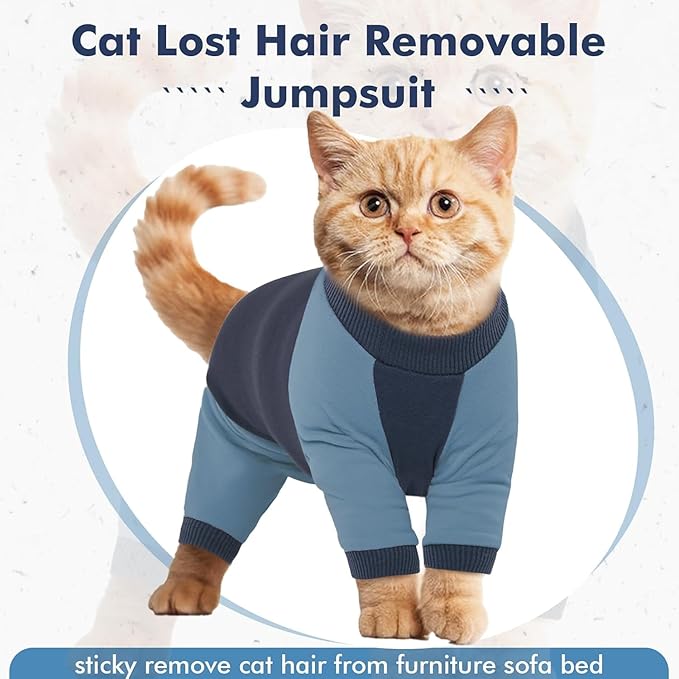DENTRUN Cat Recovery Suit, Kitten Hair Sticky Onesie, Surgical Cone Alternative Shirts for Female Male Cat Recovery After Surgery, Cat Hair Spreading Prevent Clothes Pajama Apparel for Cats Only