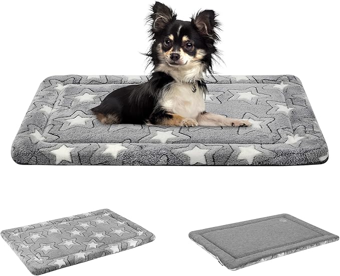 EMPSIGN Dog Crate Pad - Reversible Kennel Mat (Cool & Warm), Machine Washable, Cozy Star Pattern Sleeping Pad for Small Medium Large Dogs, All-Season Pet Bed, Suitable for 24"x18" Dog Crate, Grey