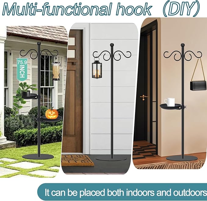 Thickened 75.9" Shepherd's Hook Stand, Bird Feeder，Floor Hanging Plant Stand，Wind Chime Hanger, Waterproof Metal & Adjustable-Height Standing Pole Holder , Indoor & Outdoor（2 Placement Racks